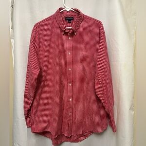 Lands' End Men's Red Gingham Button Down Shirt. 17.5 /34